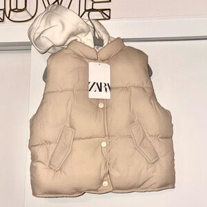 ZARA Beige, Cream Color Hoodie Puffer Vest 2T-3T